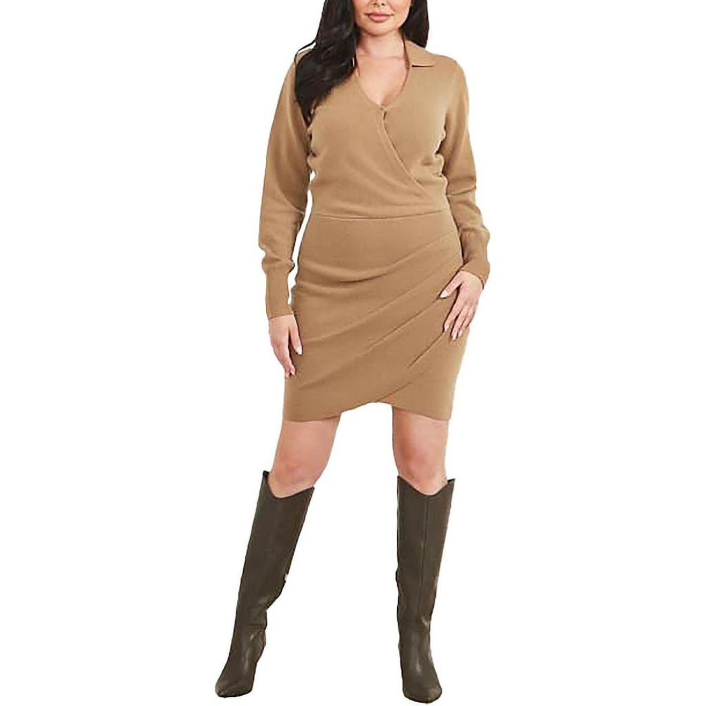 Womens Cashmere Faux Wrap Sweaterdress