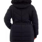 Plus Size Belted Faux-Fur-Trim Hooded Puffer Coat