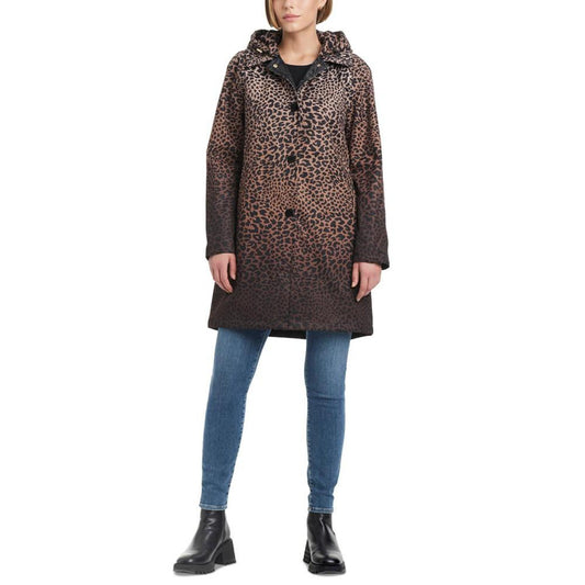 Women's Hooded Leopard-Print A-Line Raincoat