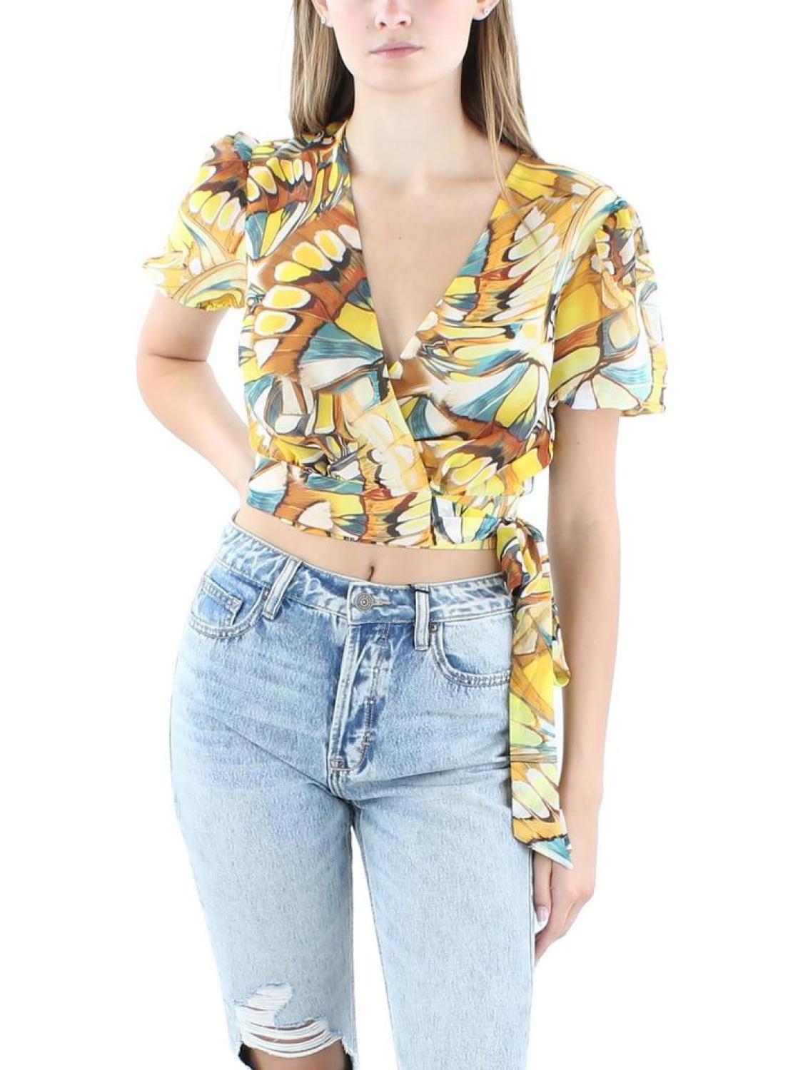 Womens Printed Polyester Wrap Top