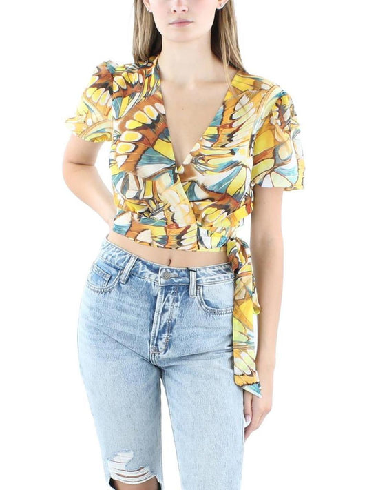 Womens Printed Polyester Wrap Top