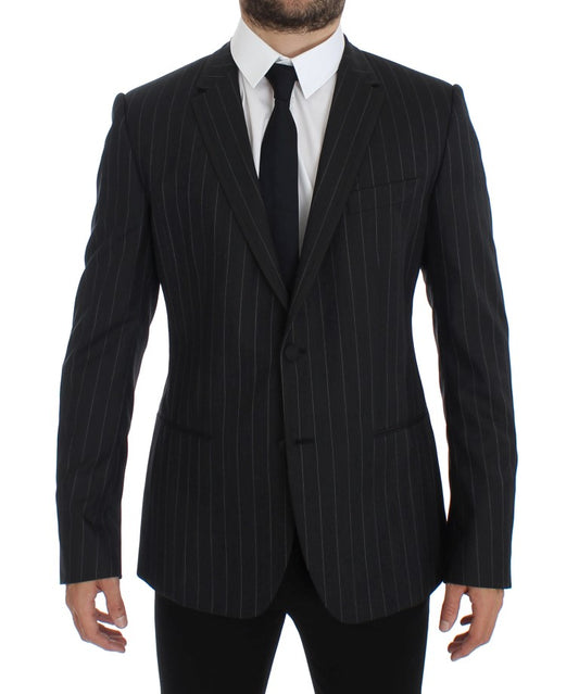 Dolce & Gabbana Chic Gray Striped Wool Blazer Jacket