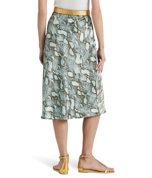 Snakeskin Print Satin Charmeuse A-Line Skirt