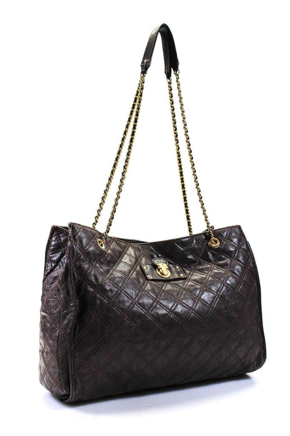 Marc Jacobs Womens Leather Quilted Texture Gold Tone Shoulder Handbag Brown