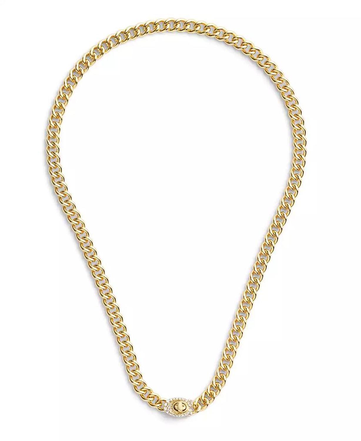 Women's Faux Stone Signature C Pave Turnlock Necklace