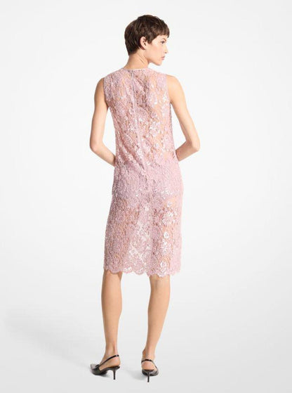 Hand-Embroidered Sequin Floral Lace Shift Dress