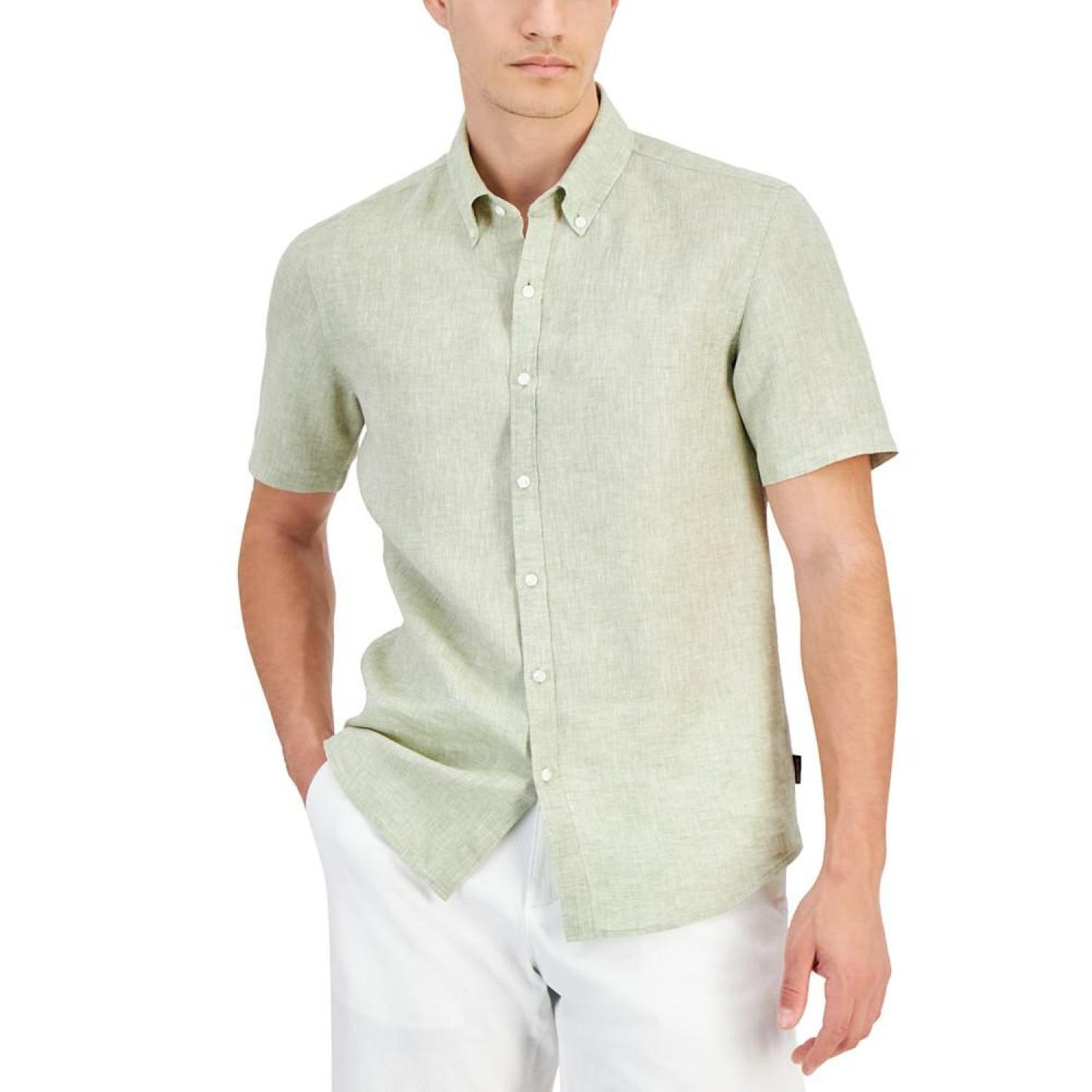 Men's Slim-Fit Linen Short-Sleeve Shirt