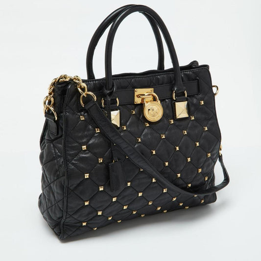 Michael Kors Black Leather Large Studded Hamilton North South Tote