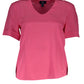 Gant Silk V-Neck Tee in Pink with Logo Accents