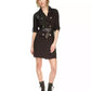 MICHAEL Women's Belted Faux-Leather Trim Mini Trench Dress