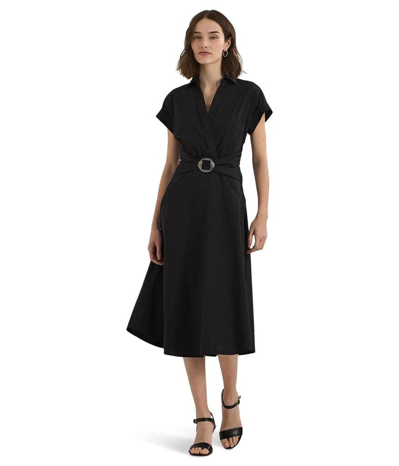 Stretch-Cotton Blend Surplice Dress