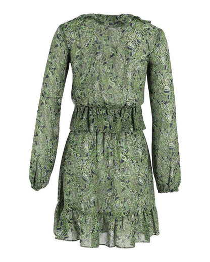 Michael Michael Kors Paisley Ruffled Dress in Green Cotton