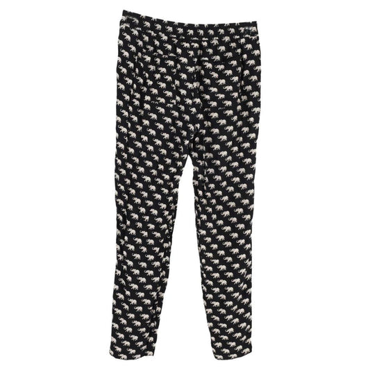 Weekend Max Mara Elephant Print Straight Leg Pants in Black Silk