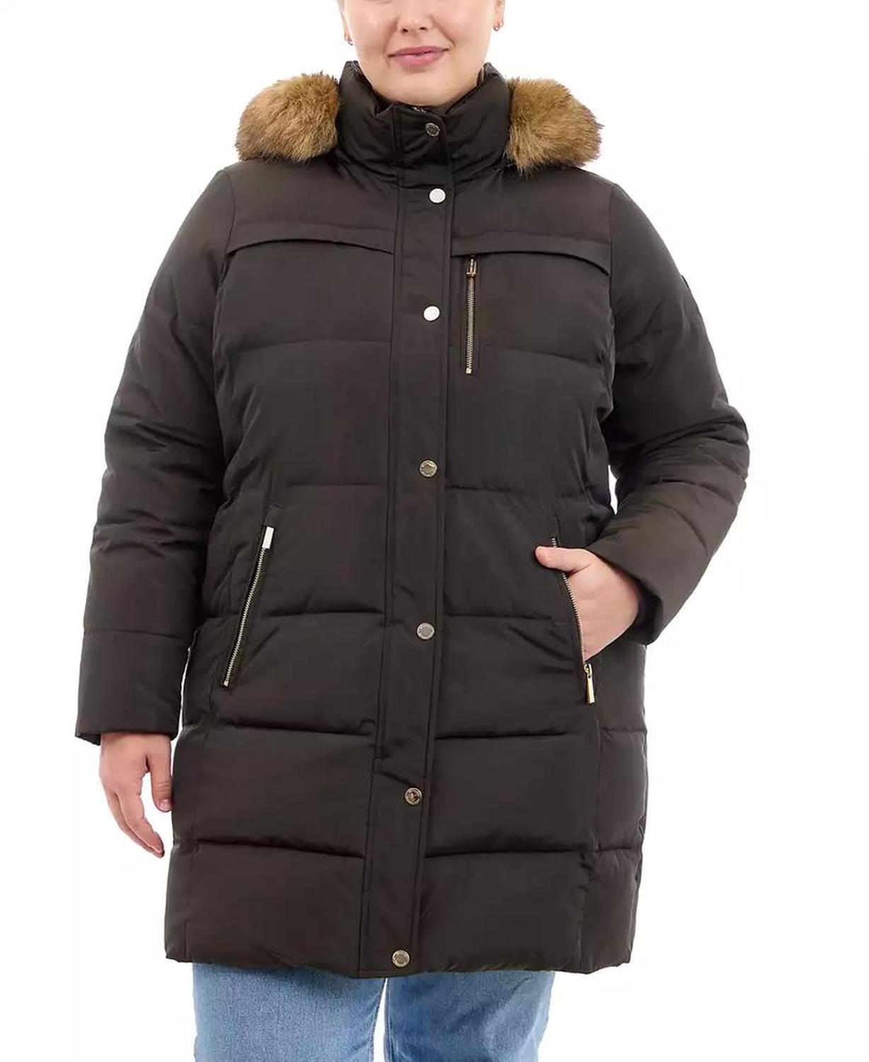 Plus Size Faux-Fur-Trim Hooded Puffer Coat, Created for Macy's