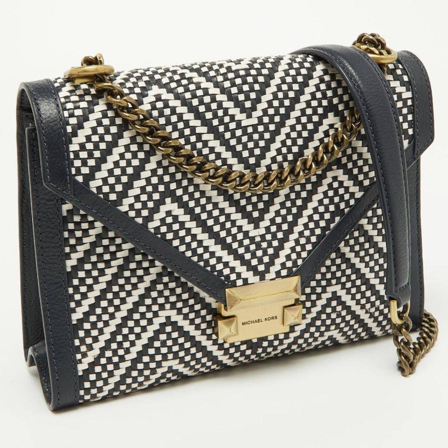 Michael Kors Navy  Woven Leather Whitney Shoulder Bag