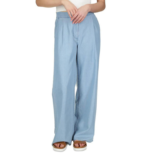 Petite Chambray Elastic-Back Wide-Leg Pull-On Pants