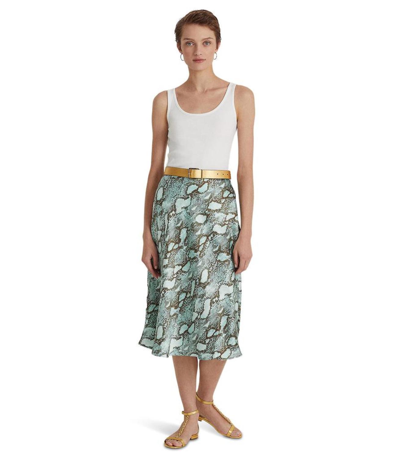 Snakeskin Print Satin Charmeuse A-Line Skirt