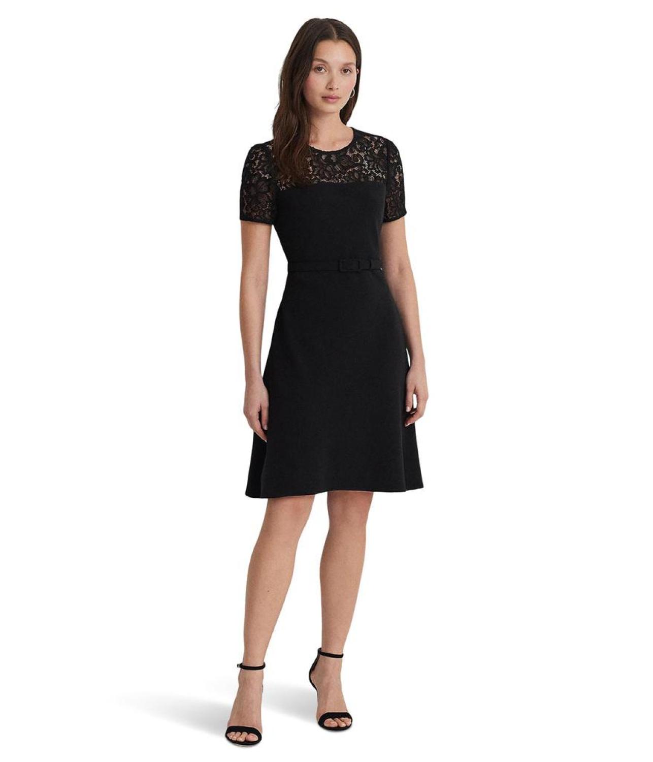 Lace-Trim Georgette Cocktail Dress