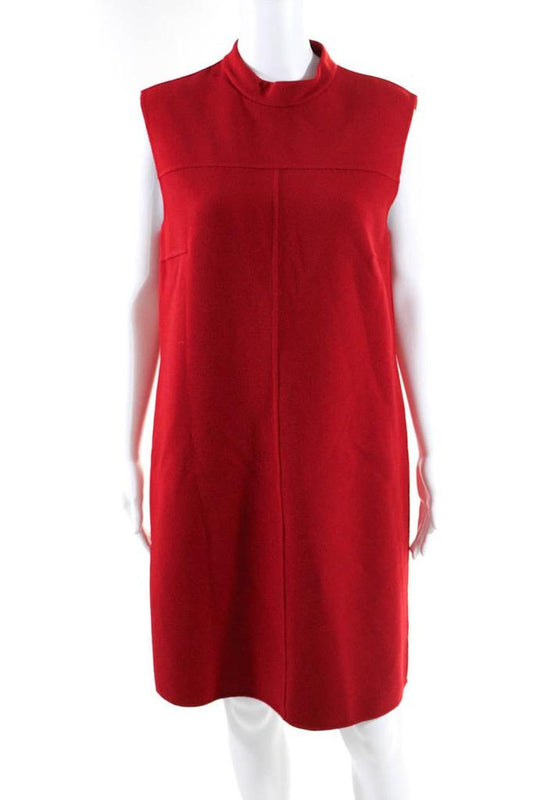 Michael Kors Collection Womens High Neck Sleeveless Shift Dress Red Wool