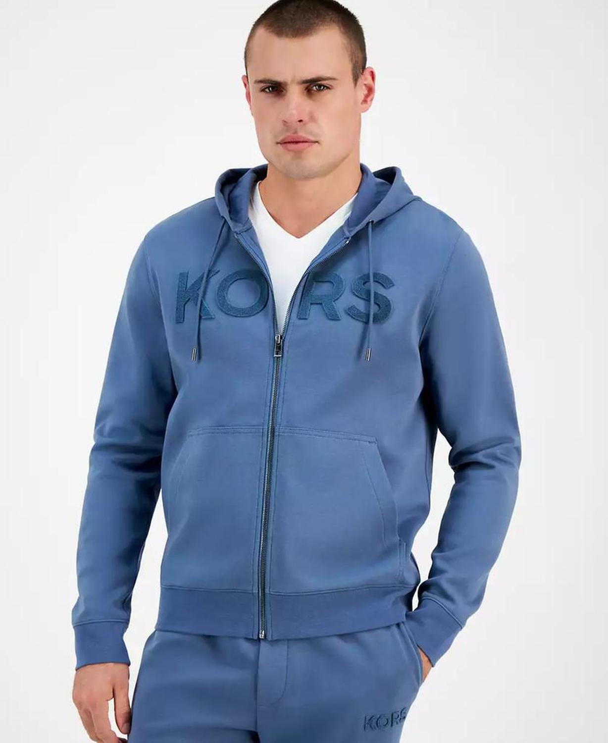 Men's Textured-Logo Zip Hoodie