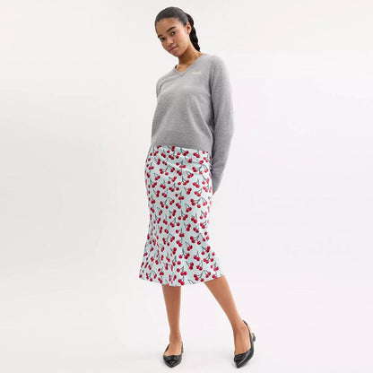 Cherry Print Midi Skirt