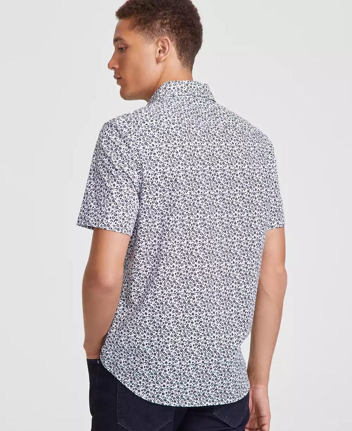 Men's Slim-Fit Stretch Micro Floral Short-Sleeve Button-Down Shirt