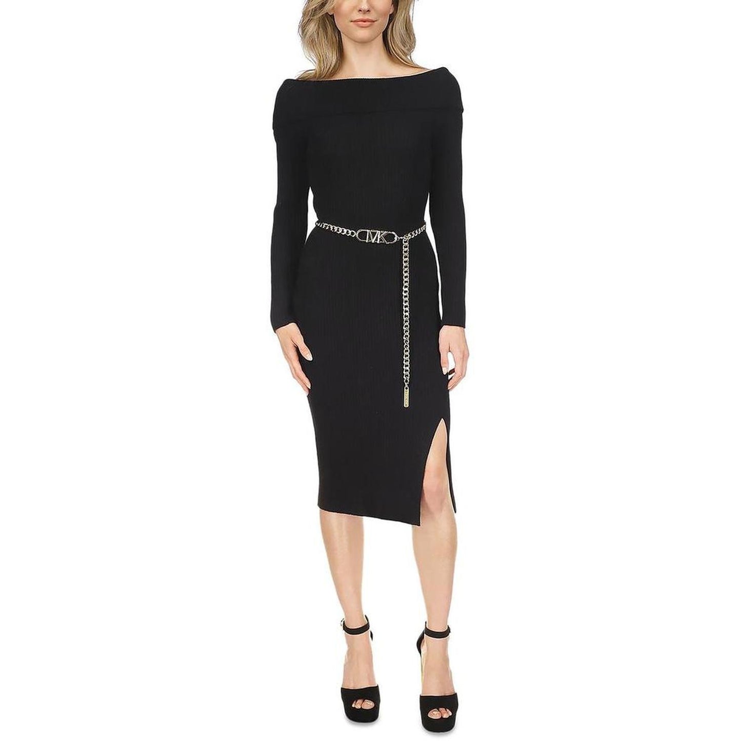 Womens Ribbed Off-Shoulder Bodycon Dress