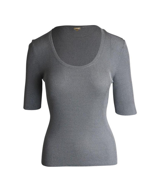 Michael Kors Collection Metallic Ribbed Knit Top in Silver Viscose