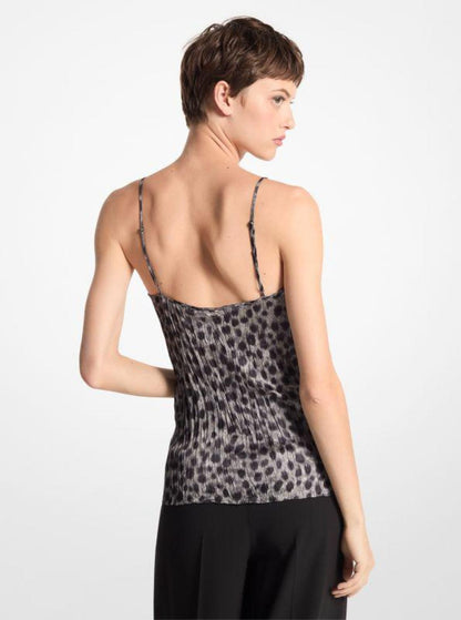 Lace Trim Cheetah Print Crushed Silk Charmeuse Tank Top