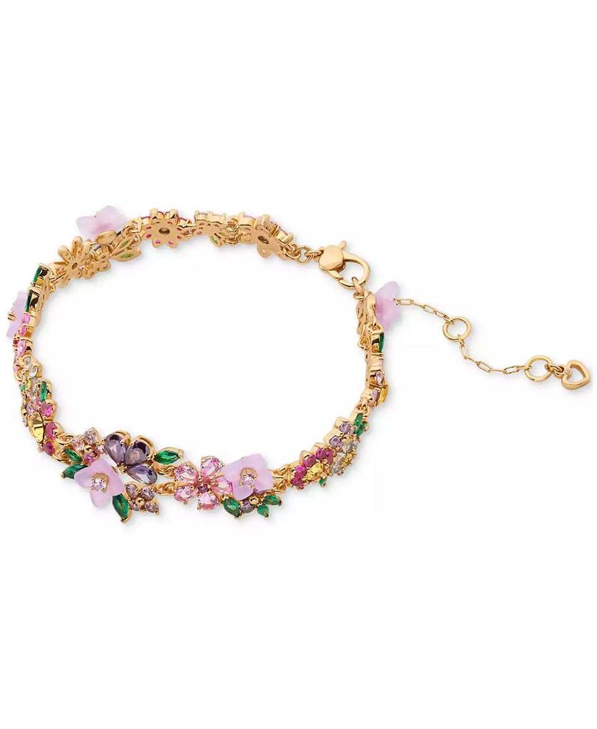 Gold-Tone Stone & Cubic Zirconia Bursting Blooms Chain Link Bracelet