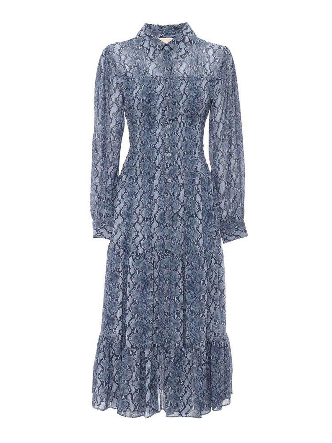 Michael Michael Kors Printed Georgette Smocked Shirt Dress