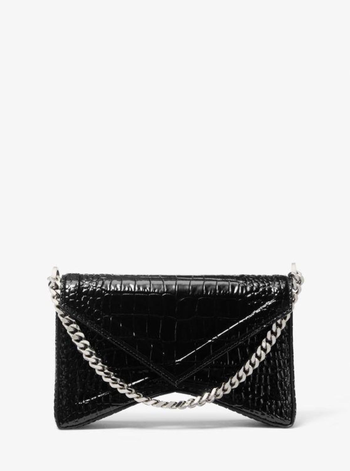 Manhatta Crocodile Embossed Patent Leather Shoulder Bag