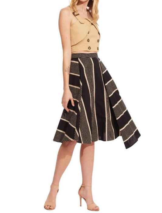 Stripe Midi Skirt In Black/taupe