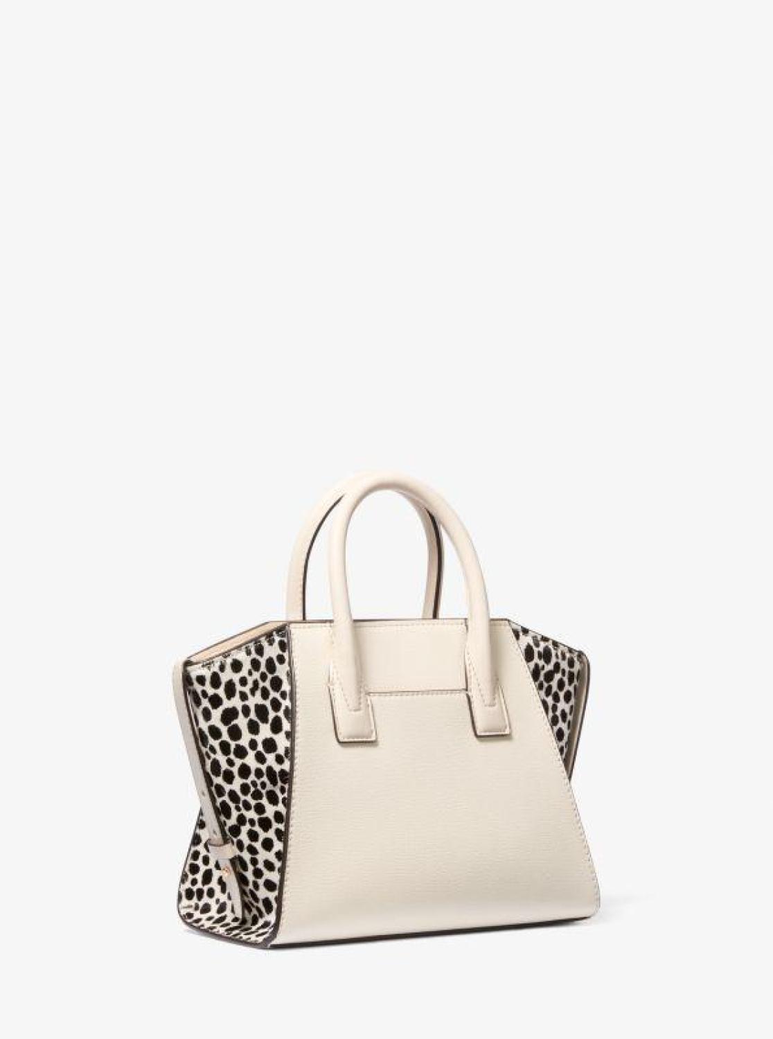 Avril Small Leather and Cheetah Print Calf Hair Satchel