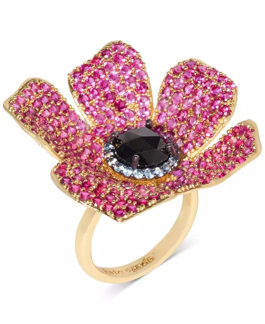 Gold-Tone Cubic Zirconia Flower Statement Ring