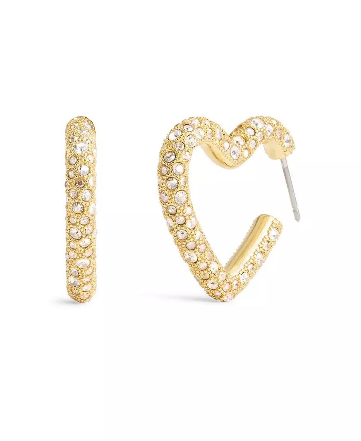 Faux Stone Pave Heart Hoop Earrings