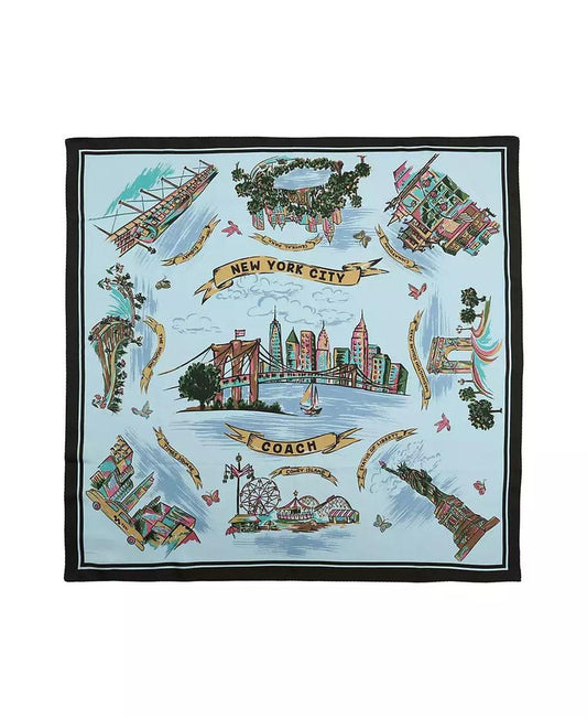 Women's New York Map Printed Silk Square Scarf