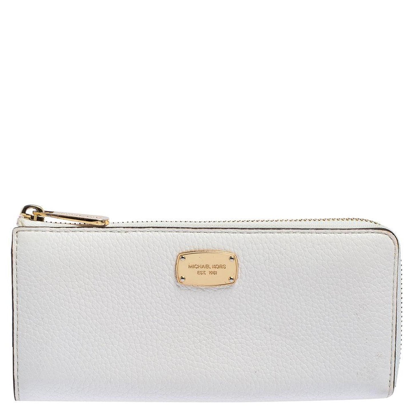 Michael Kors Off White Leather Zip Continental Wallet..