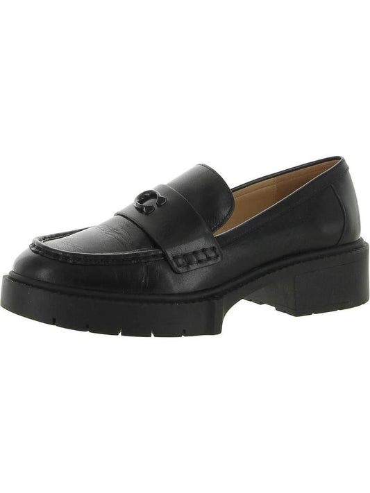 Leah Womens Leather Slip On Loafer Heels