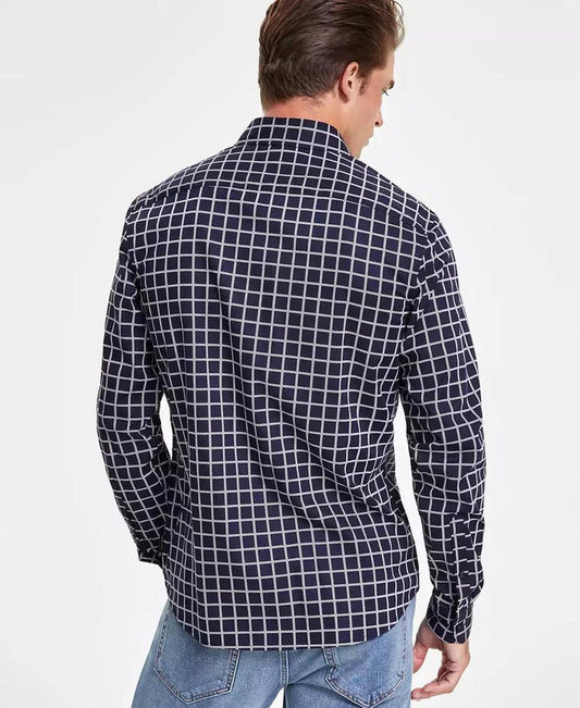 Men's Slim-Fit Stretch Windowpane Check Button-Down Shirt