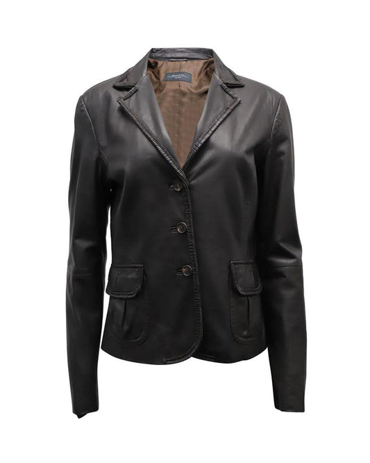 Max Mara Trimmed Blazer in Dark Brown Leather