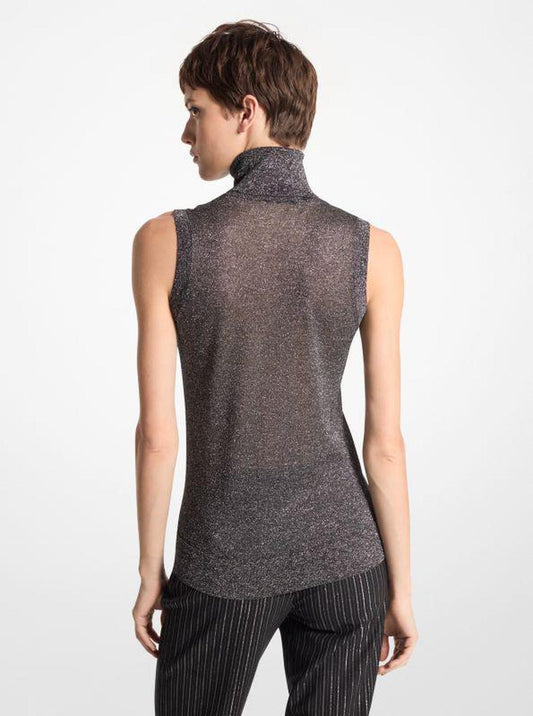 Metallic Viscose Blend Sleeveless Turtleneck Sweater