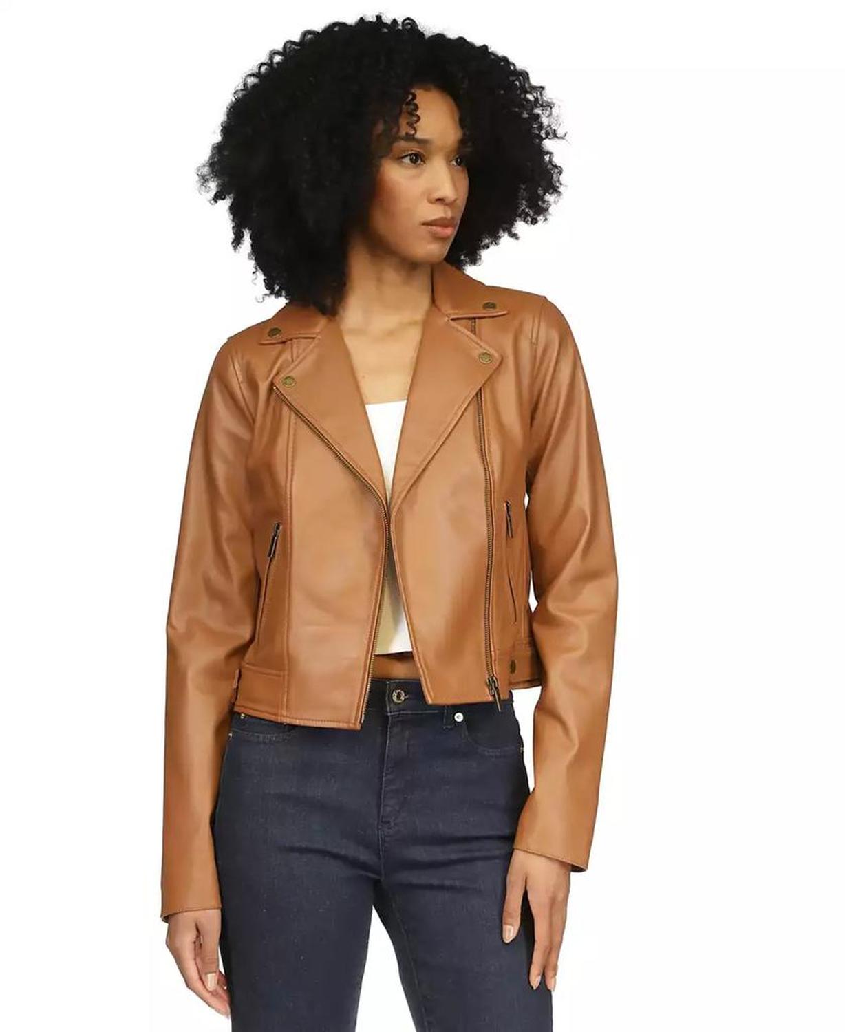 MICHAEL Women's Leather Moto Jacket