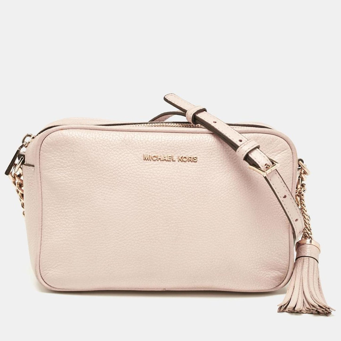 Dusty Pink Leather Tassel Camera Crossbody Bag