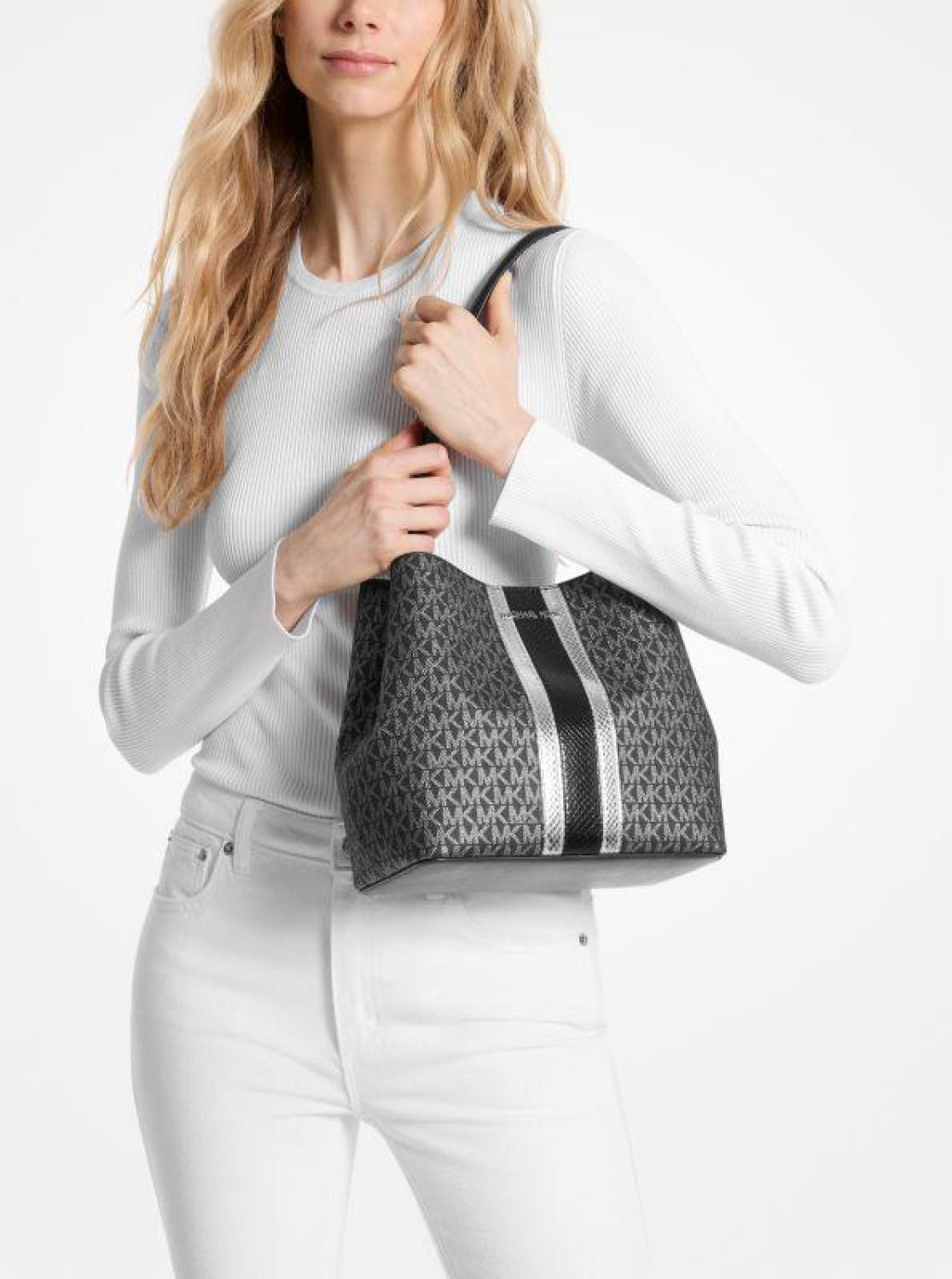 Pratt Medium Signature Logo and Metallic Shoulder Bag