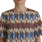 Dolce & Gabbana Chic White Pencil Print Short Sleeve Blouse