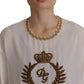 Dolce & Gabbana Elegant Silk Blouse with Gold Crown Embroidery