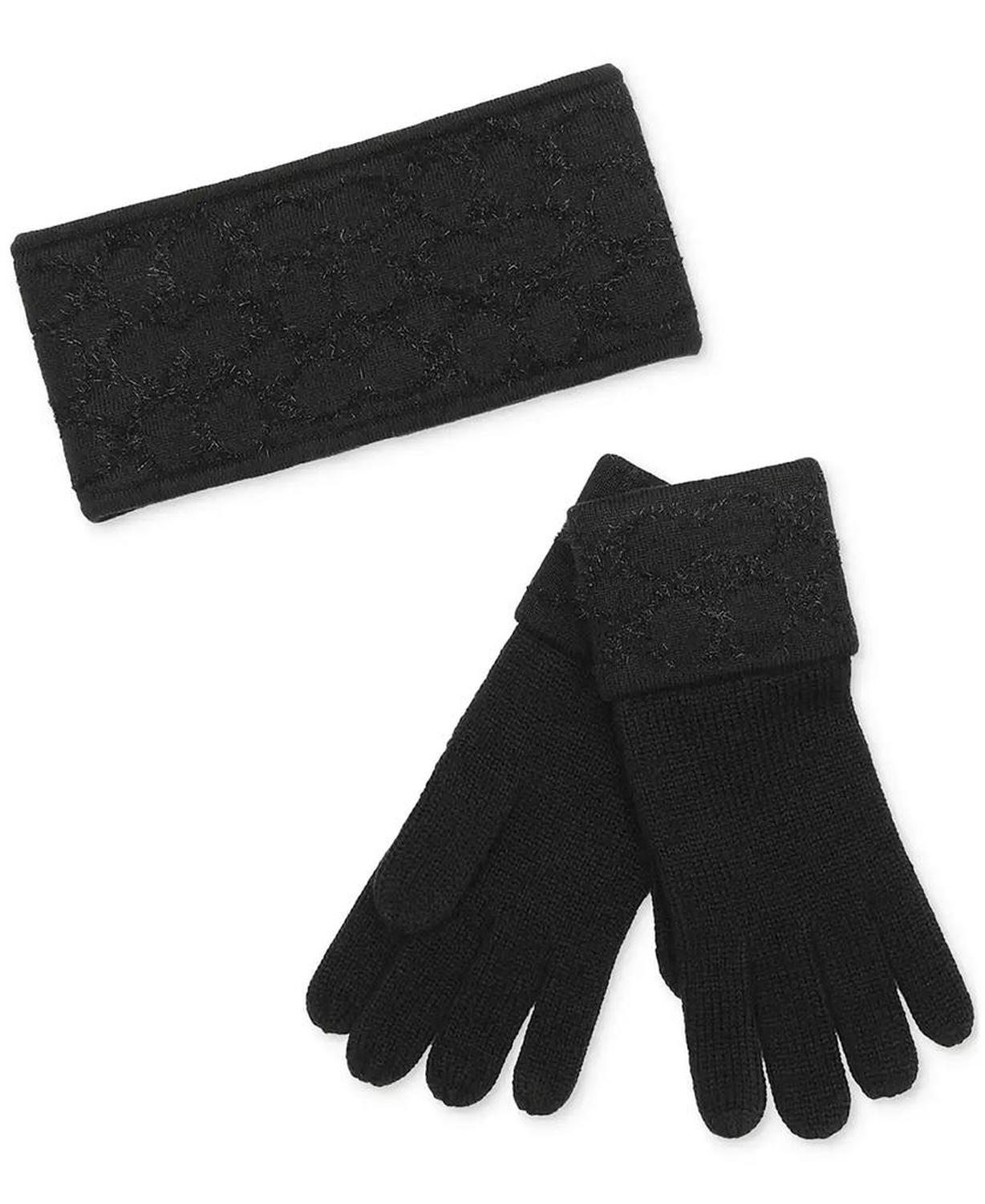 Women's Signature C Metallic Headband and Touch Tip Gloves Set