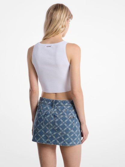 Empire Diamond Print Denim Skirt