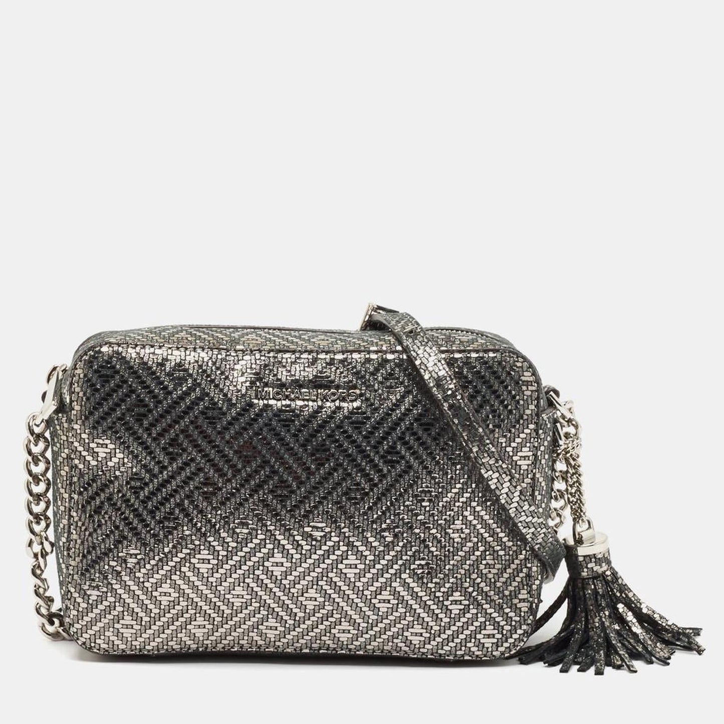 Metallic Grey Textured Suede Ginny Camera Crossbody Bag